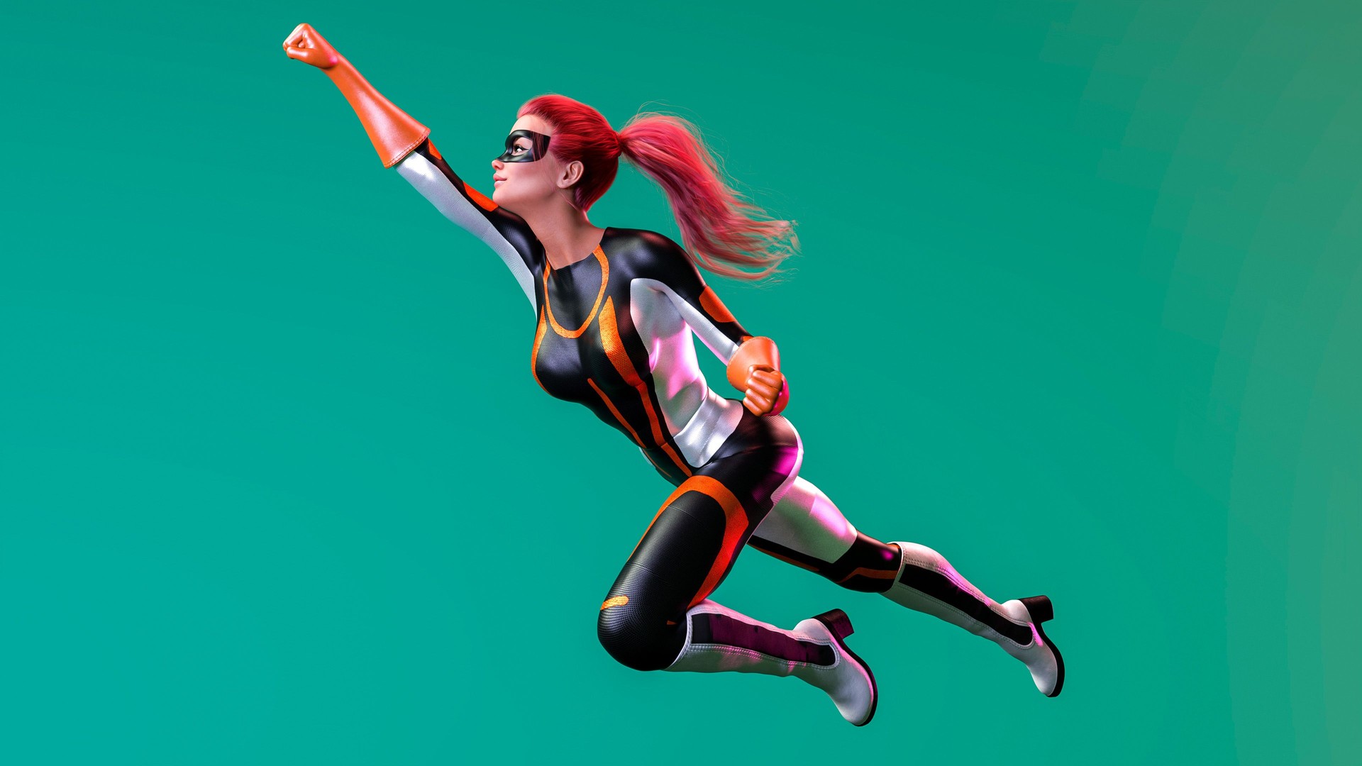A superhero girl is flying. 3D rendering